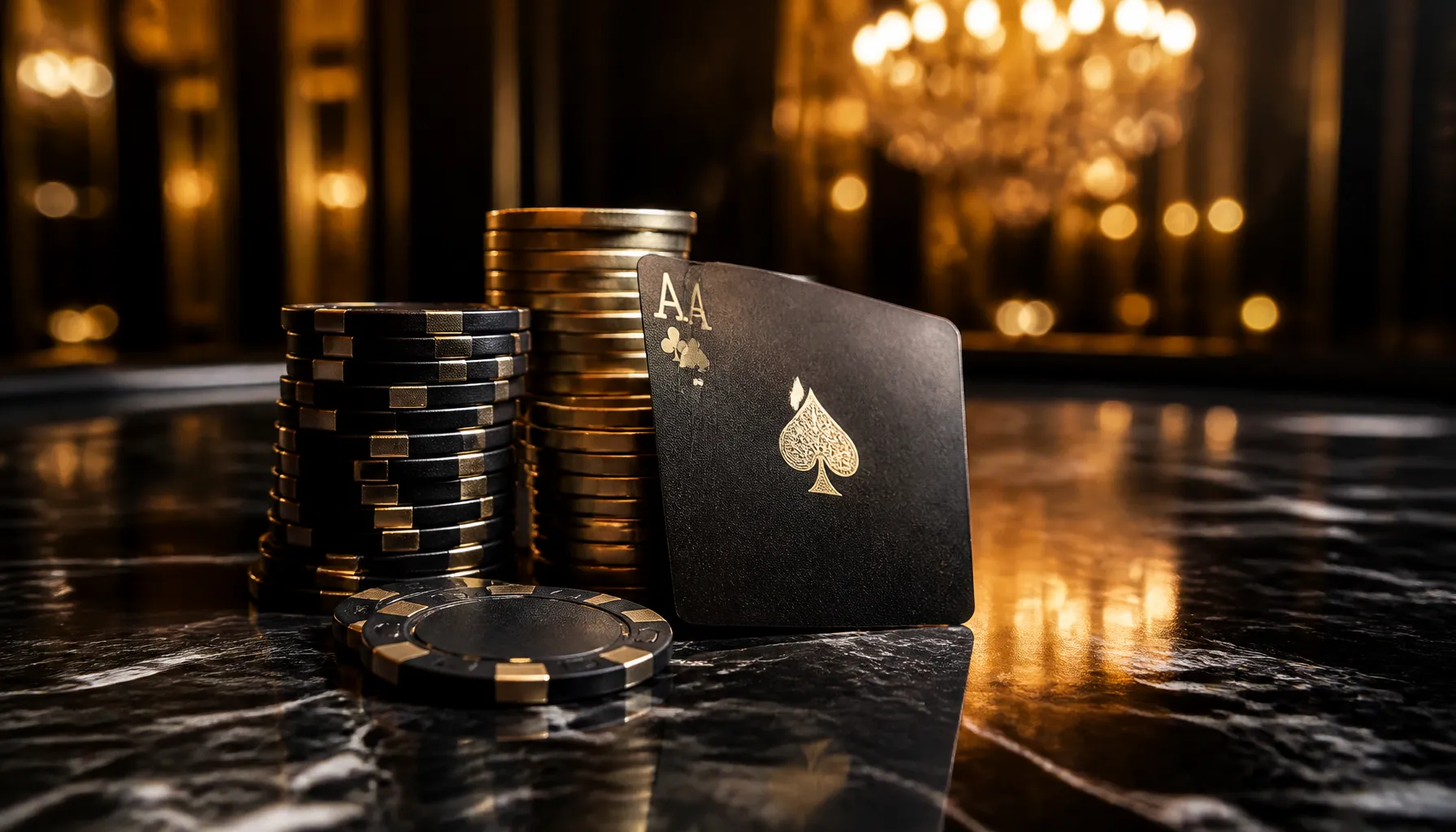Gleaming gold trophy on a dark velvet surface with warm cinematic lighting, luxury casino promotional image
